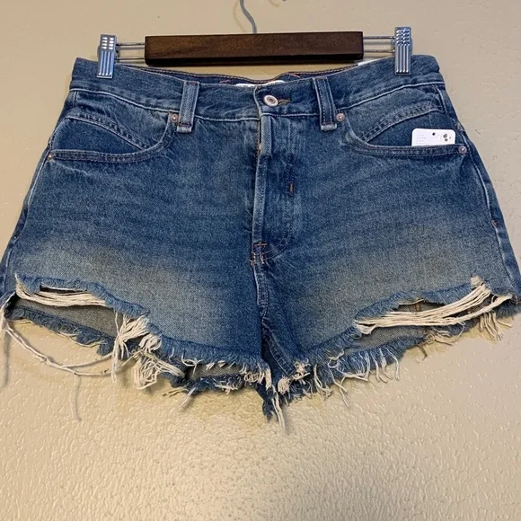 New We The Free Now or Never Denim Blue Frayed Jean Shorts Westend Size 27 - Picture 2 of 13